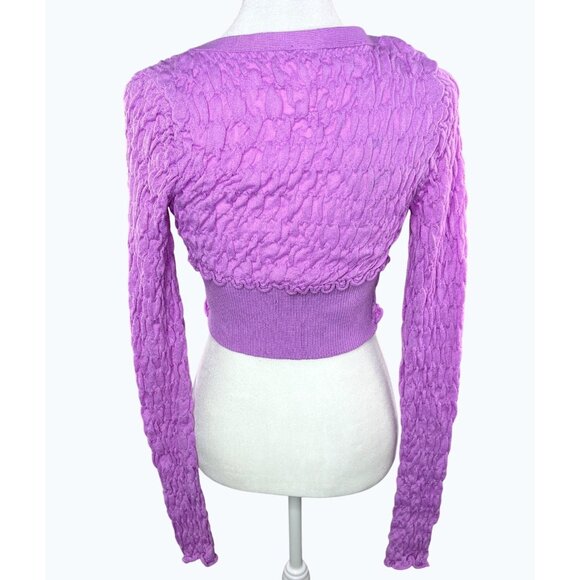Free People Scrunchy Shrug Purple Long Sleeve Cropped Tie Front Cardigan Size XS - Picture 4 of 14